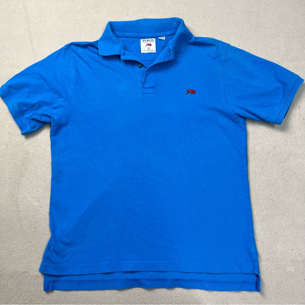 Perlis Polo Shirt Mens Medium Blue Casual Embroidered Red Crawfish Cotton Peru